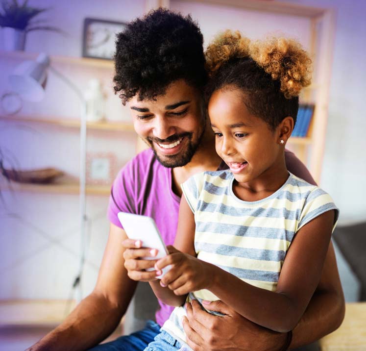 happy family on a phone