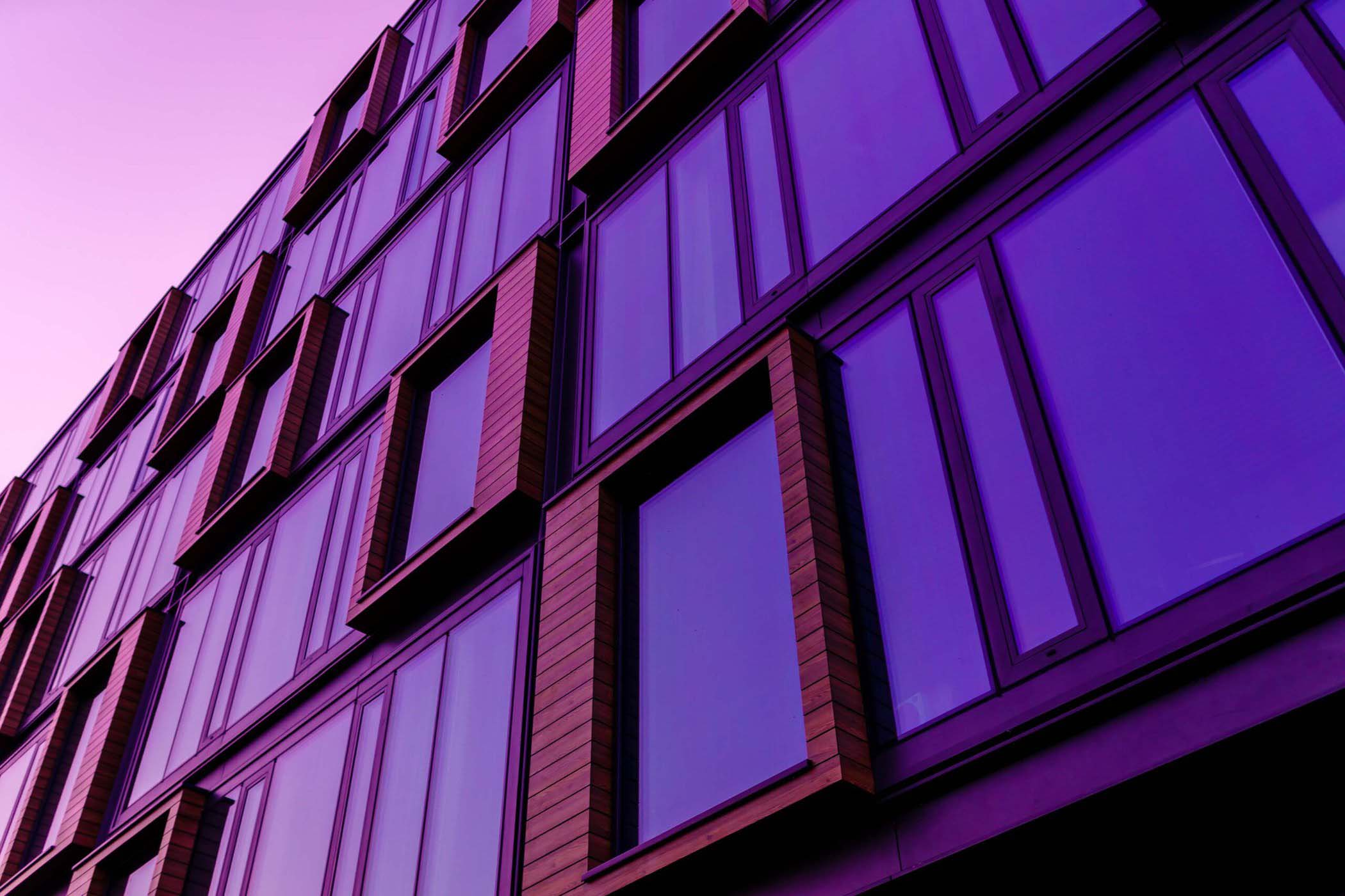 A picture of a building tinted purple